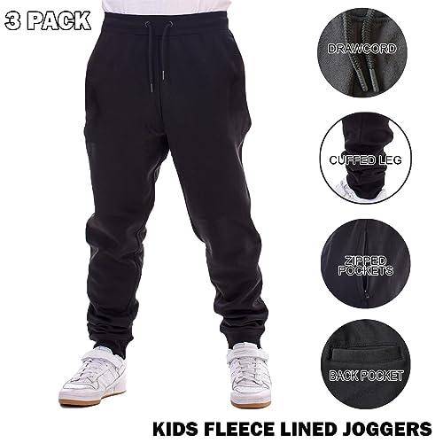 Keanu 3 Pack Regular Fit Kids Joggers - Super Soft Jogging Bottoms with Brushed Fleece Lining - Lounge Pants Gym Joggers Boys Girls School Uniform - Kids Sizes 5-14 Years (Black Pack, 7-8 Years)