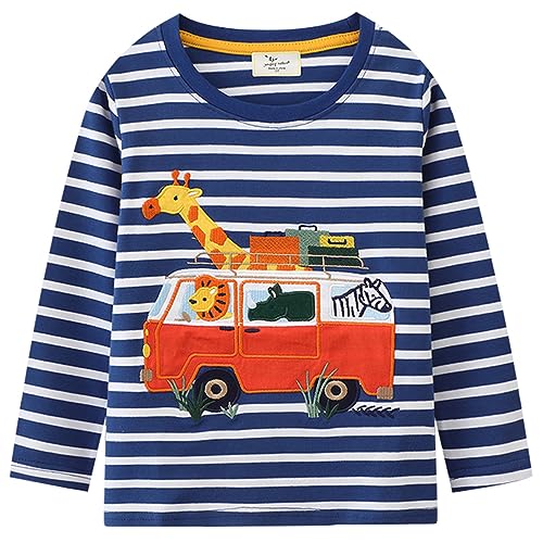 Kids Boys Giraffe Long Sleeve Striped T-Shirt Tops Toddler 100% Cotton Casual Crewneck Tee Shirts Clothes Age 2-3 Years