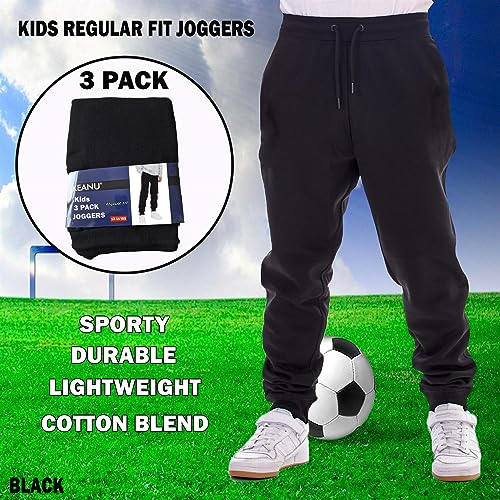 Keanu 3 Pack Regular Fit Kids Joggers - Super Soft Jogging Bottoms with Brushed Fleece Lining - Lounge Pants Gym Joggers Boys Girls School Uniform - Kids Sizes 5-14 Years (Black Pack, 7-8 Years)