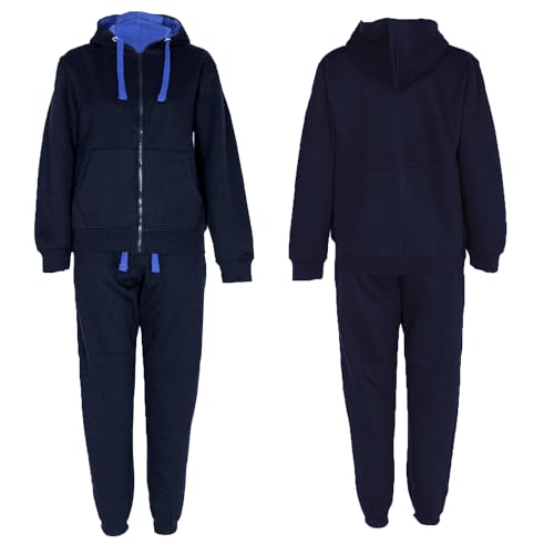 NOROZE Kids Unisex Contrast Fleece Gym Sports Joggers Full Tracksuit Set Boys Girls Hoodie casual loungewear loose-fit sweatpants Ribbed cuffs (Navy/Red, 7-8 Years)