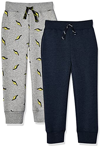 Amazon Essentials Boys' Fleece Jogger Tracksuit Bottoms (Previously Spotted Zebra), Pack of 2, Navy Heather/Grey, 5 Years