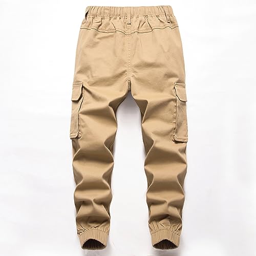 YoungSoul Boys Joggers Pants Casual Drawstring Elastic Slim Fit Kids Cargo Trousers Khaki 11-12 Years/Size 160