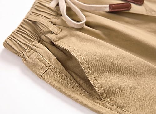 YoungSoul Boys Joggers Pants Casual Drawstring Elastic Slim Fit Kids Cargo Trousers Khaki 11-12 Years/Size 160