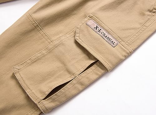 YoungSoul Boys Joggers Pants Casual Drawstring Elastic Slim Fit Kids Cargo Trousers Khaki 11-12 Years/Size 160