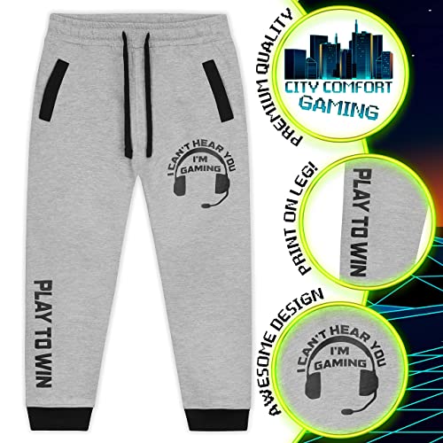 CityComfort Boys Tracksuit Bottoms Kids Joggers Gaming Gifts (Grey, 7-8 Years)
