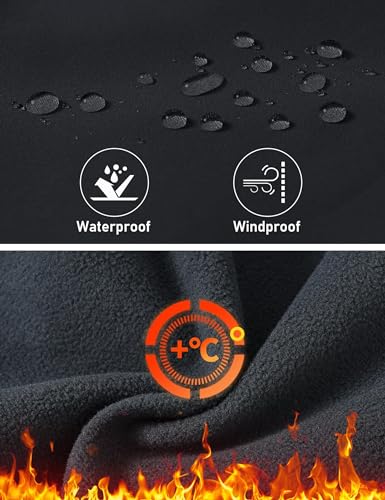 MoFiz Kids Snow Ski Trousers Boys Girls Outdoor Waterproof Windproof Trousers Fleece Lined Walking Hiking Snowboard Pants Zipper Pockets 10-12 Years Black M