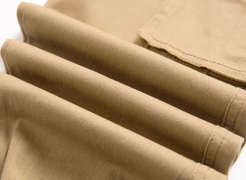 YoungSoul Boys Joggers Pants Casual Drawstring Elastic Slim Fit Kids Cargo Trousers Khaki 11-12 Years/Size 160