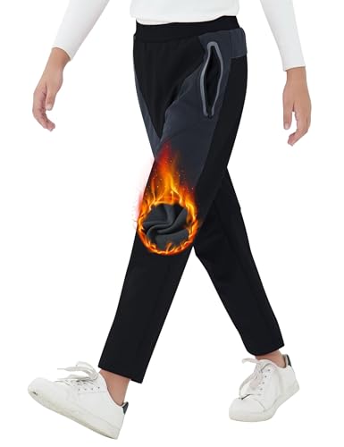 MoFiz Kids Snow Ski Trousers Boys Girls Outdoor Waterproof Windproof Trousers Fleece Lined Walking Hiking Snowboard Pants Zipper Pockets 10-12 Years Black M