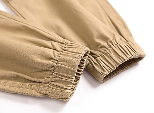 YoungSoul Boys Joggers Pants Casual Drawstring Elastic Slim Fit Kids Cargo Trousers Khaki 11-12 Years/Size 160