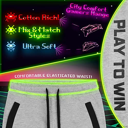 CityComfort Boys Tracksuit Bottoms Kids Joggers Gaming Gifts (Grey, 7-8 Years)