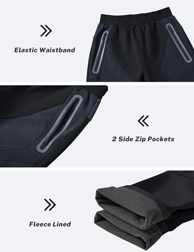 MoFiz Kids Snow Ski Trousers Boys Girls Outdoor Waterproof Windproof Trousers Fleece Lined Walking Hiking Snowboard Pants Zipper Pockets 10-12 Years Black M