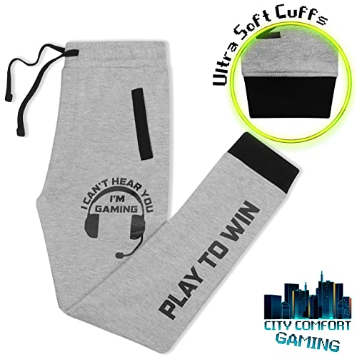 CityComfort Boys Tracksuit Bottoms Kids Joggers Gaming Gifts (Grey, 7-8 Years)