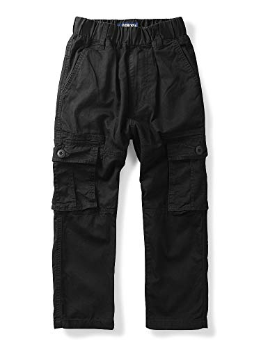 Boys' Cargo Trousers,Pull on Elastic Waistband with Multi Pockets Casual Outdoor Pants Black 170-UK 13-14 Years