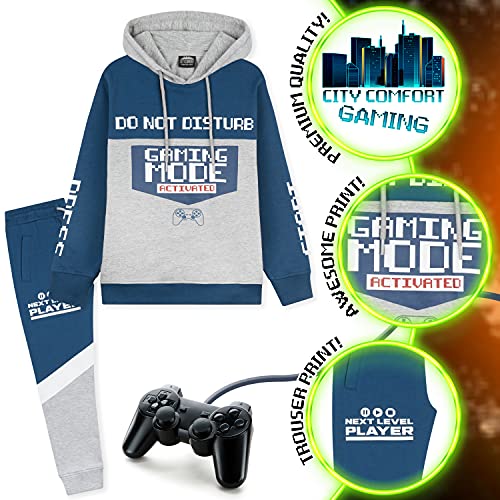 CityComfort Boys Tracksuit, Gaming Boys Hoodies and Joggers 5 to 16 years (Blue/Grey, 13-14 Years)