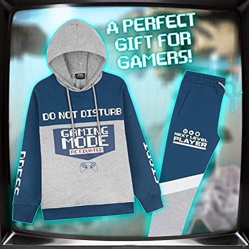 CityComfort Boys Tracksuit, Gaming Boys Hoodies and Joggers 5 to 16 years (Blue/Grey, 13-14 Years)