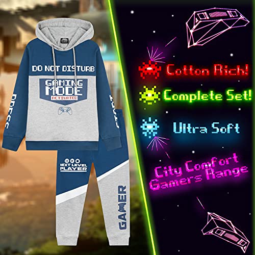 CityComfort Boys Tracksuit, Gaming Boys Hoodies and Joggers 5 to 16 years (Blue/Grey, 13-14 Years)
