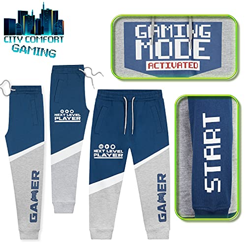 CityComfort Boys Tracksuit, Gaming Boys Hoodies and Joggers 5 to 16 years (Blue/Grey, 13-14 Years)