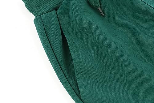 BINIDUCKLING Boys Girls Plain Joggers, Drawstring Tracksuit Bottoms Classic Elasticated Cuff Jogging Pants Kids Casual School Trousers for PE Sports and Games (Green,160/10-12Years)