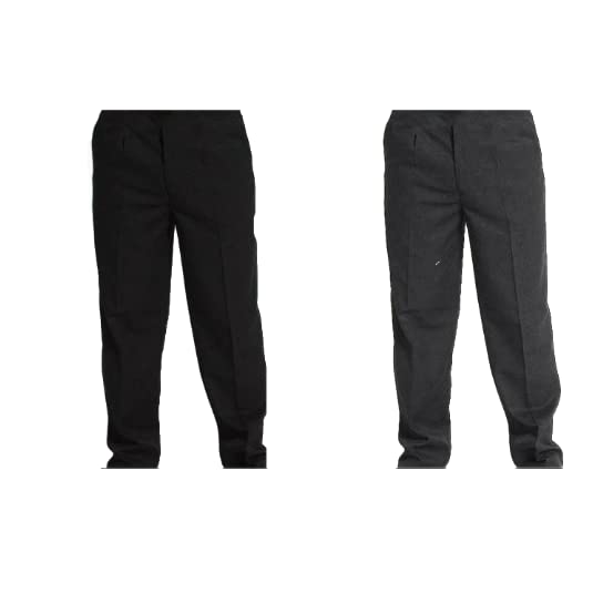 L S U Boys School Trousers Plus Size Sturdy FIT Big Waist Half Elasticated 2-15 Years, Please See Sizes in Product Description (11-12 Years, Black)
