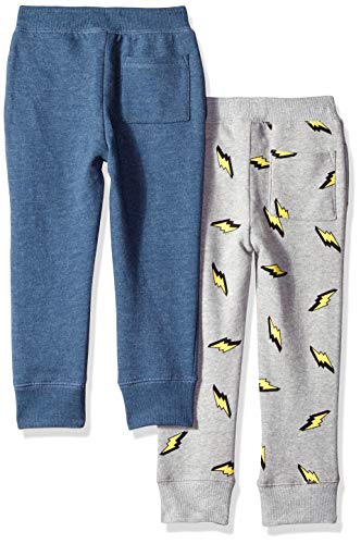 Amazon Essentials Boys' Fleece Jogger Tracksuit Bottoms (Previously Spotted Zebra), Pack of 2, Navy Heather/Grey, 5 Years