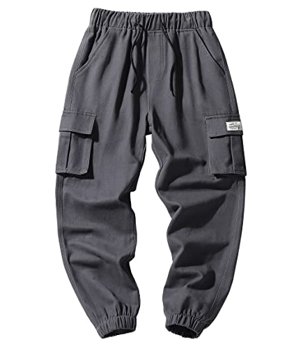 LAUSONS Boys Cargo Trousers for Kids Joggers Pants Elastic Waist Casual with Cuffed Bottom Grey Size 175/13-15 Years