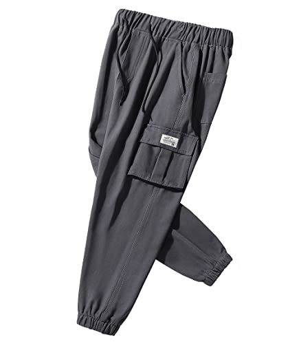 LAUSONS Boys Cargo Trousers for Kids Joggers Pants Elastic Waist Casual with Cuffed Bottom Grey Size 175/13-15 Years
