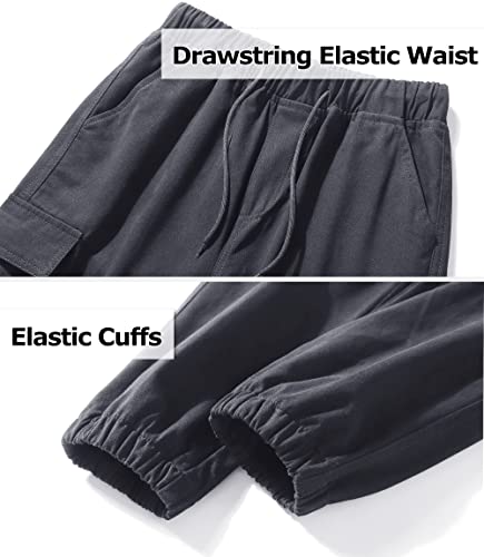 LAUSONS Boys Cargo Trousers for Kids Joggers Pants Elastic Waist Casual with Cuffed Bottom Grey Size 175/13-15 Years