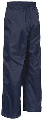 Trespass Qikpac Pant, Navy, 7/8, Compact Packaway Waterproof Trousers with 3 Pocket Openings Kids Unisex, Age 7-8, Blue