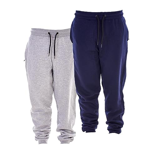 Keanu 2 Pack Regular Fit Kids Joggers - Super Soft Jogging Bottoms with Brushed Fleece Lining - Lounge Pants Gym Joggers Boys Girls School Uniform - Ages 5-14 (Navy/Grey Marl Pack, 9-10 Years)