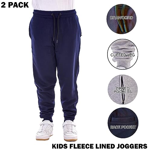 Keanu 2 Pack Regular Fit Kids Joggers - Super Soft Jogging Bottoms with Brushed Fleece Lining - Lounge Pants Gym Joggers Boys Girls School Uniform - Ages 5-14 (Navy/Grey Marl Pack, 9-10 Years)