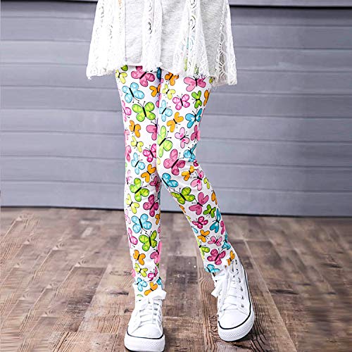Auranso Girls Leggings 3 Pack Toddler Girl Floral Pattern Stretchy Leggings Kids Full Length Tights Pants 4-5 Years