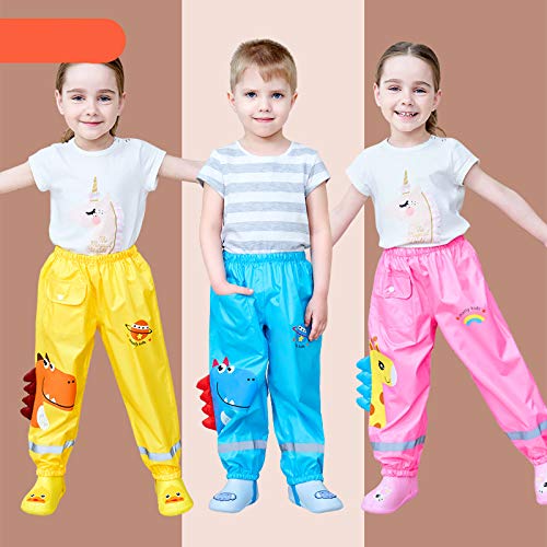 Coralup Little Boys Girls Reflective Waterproof Rain Pants Little Girls Mud Dirty Proof Trousers Kids Lightweight Rainwear Pink 4-5 Years