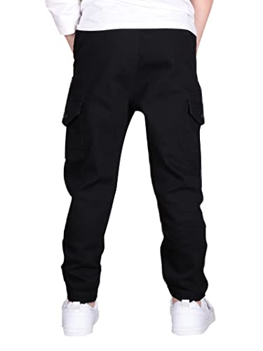 CAMLAKEE Boys Trousers Cargo Pants Kids School Jogging Bottoms Casual Streewear with Elastic Cuffs Black UK:13-14 Years (manufacturers's Size: 170)