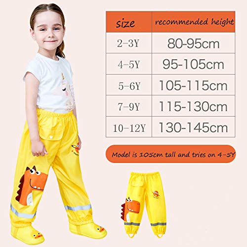 Coralup Little Boys Girls Reflective Waterproof Rain Pants Little Girls Mud Dirty Proof Trousers Kids Lightweight Rainwear Pink 4-5 Years