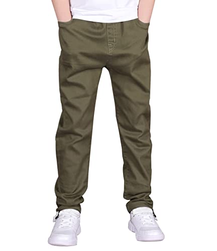 CAMLAKEE Boys Chino Trousers Kids School Straight Fit Cargo Pants Casual Streewear with Elastic Waistband Army UK:12-13 Years (manufacturers's Size: 160)