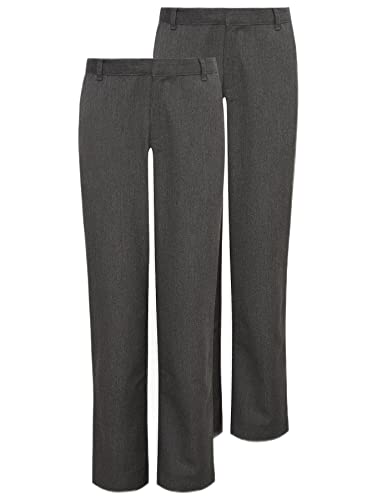 2PK Boys Adjustable Waist Regular Fit School Trousers Black Charcoal Grey Navy Blue 3-18 Years