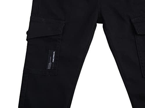 CAMLAKEE Boys Trousers Cargo Pants Kids School Jogging Bottoms Casual Streewear with Elastic Cuffs Black UK:13-14 Years (manufacturers's Size: 170)