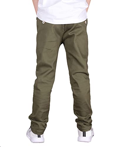 CAMLAKEE Boys Chino Trousers Kids School Straight Fit Cargo Pants Casual Streewear with Elastic Waistband Army UK:12-13 Years (manufacturers's Size: 160)