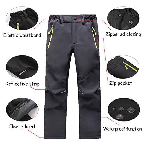 LNFINTDO Kids Waterproof Trousers Boys Girls Walking Trouser with Fleece Lined Winter Thermal Softshell Pants for Outdoor Skiing Hiking Black Size 10