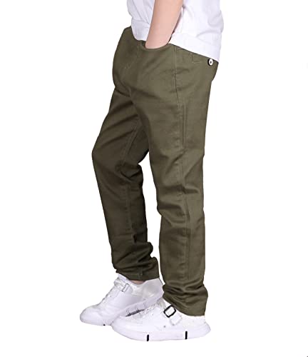 CAMLAKEE Boys Chino Trousers Kids School Straight Fit Cargo Pants Casual Streewear with Elastic Waistband Army UK:12-13 Years (manufacturers's Size: 160)