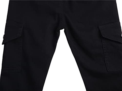 CAMLAKEE Boys Trousers Cargo Pants Kids School Jogging Bottoms Casual Streewear with Elastic Cuffs Black UK:13-14 Years (manufacturers's Size: 170)