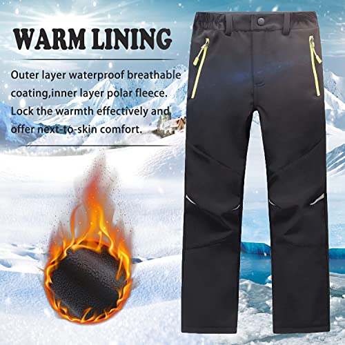 LNFINTDO Kids Waterproof Trousers Boys Girls Walking Trouser with Fleece Lined Winter Thermal Softshell Pants for Outdoor Skiing Hiking Black Size 10