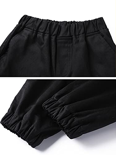 NATUST Boys Cargo Trousers Kids Elastic Waist Joggers Multi Pockets Casual Pants Black 13-14 Years