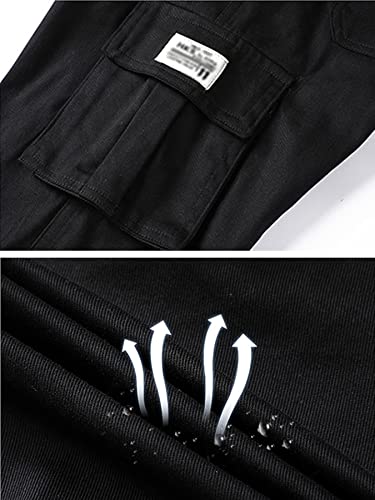 NATUST Boys Cargo Trousers Kids Elastic Waist Joggers Multi Pockets Casual Pants Black 13-14 Years