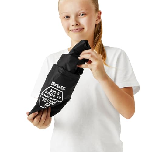 Regatta Kids Pack It Waterproof Overtrousers - Black -7-8 Yrs