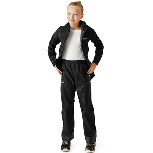 Regatta Kids Pack It Waterproof Overtrousers - Black -7-8 Yrs