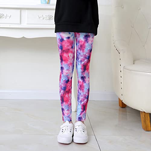 Gavena 3 Pack Girls Leggings Toddler Full Length Tights Kids Cotton Stretchy Pant Trouser (Colourful,7-8 Years)
