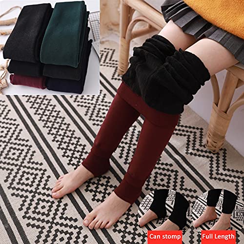 Girls Fleece Lined Leggings Cotton Thermal Trousers Winter Stretch High Waist Children Daily School Casual Solid Pants for Kids 3-12 Years - Pack of 2 Black