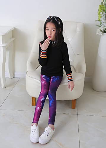 Gavena 3 Pack Girls Leggings Toddler Full Length Tights Kids Cotton Stretchy Pant Trouser (Colourful,7-8 Years)