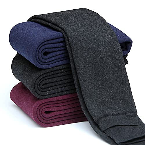 Girls Fleece Lined Leggings Cotton Thermal Trousers Winter Stretch High Waist Children Daily School Casual Solid Pants for Kids 3-12 Years - Pack of 2 Black